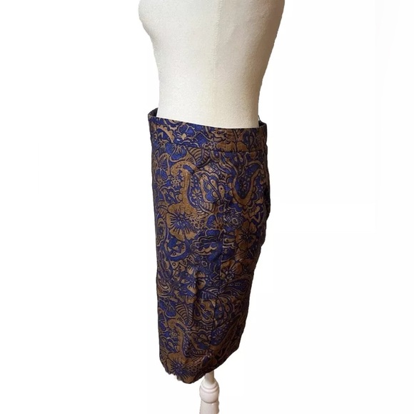 Vtg Pencil Skirt Loft Sz 4P Paisley Floral Blue Brown Preppy Buisness Fall - Picture 6 of 14
